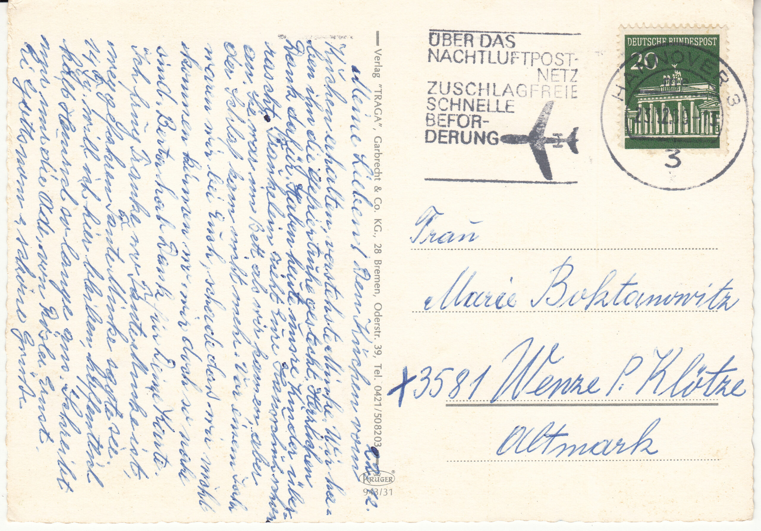 0.943G- 31 Krüger Postcard Germany Hannover_0001
