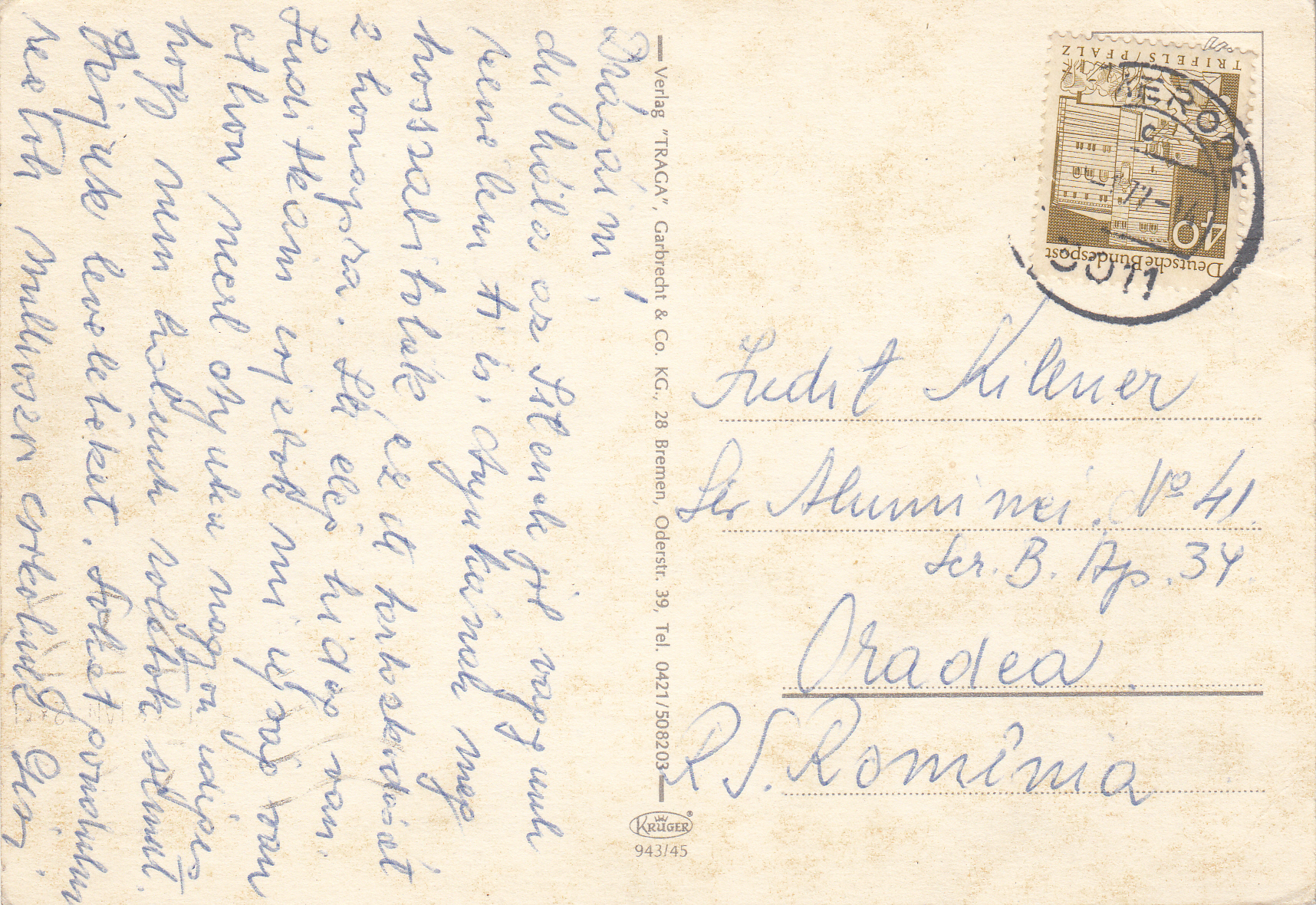 0.943G- 45 Krüger Postcard Germany Hannover_0001