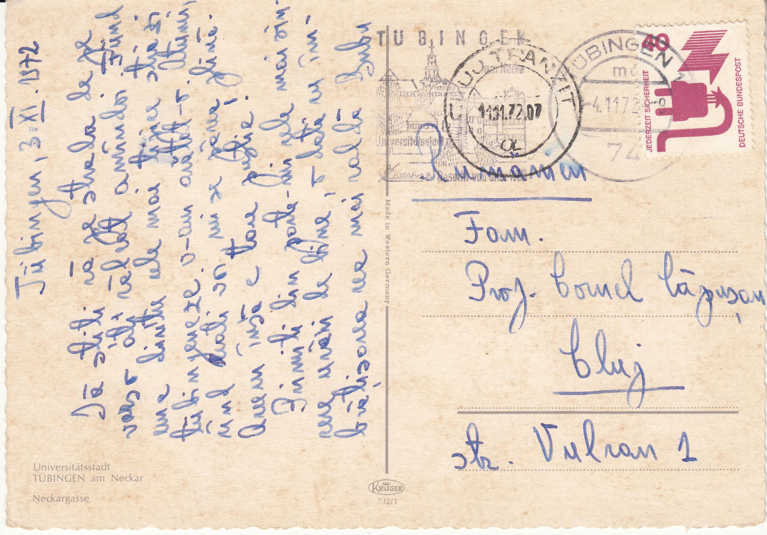 0.732- 1 Krüger Postcard Germany Tübingen_0001