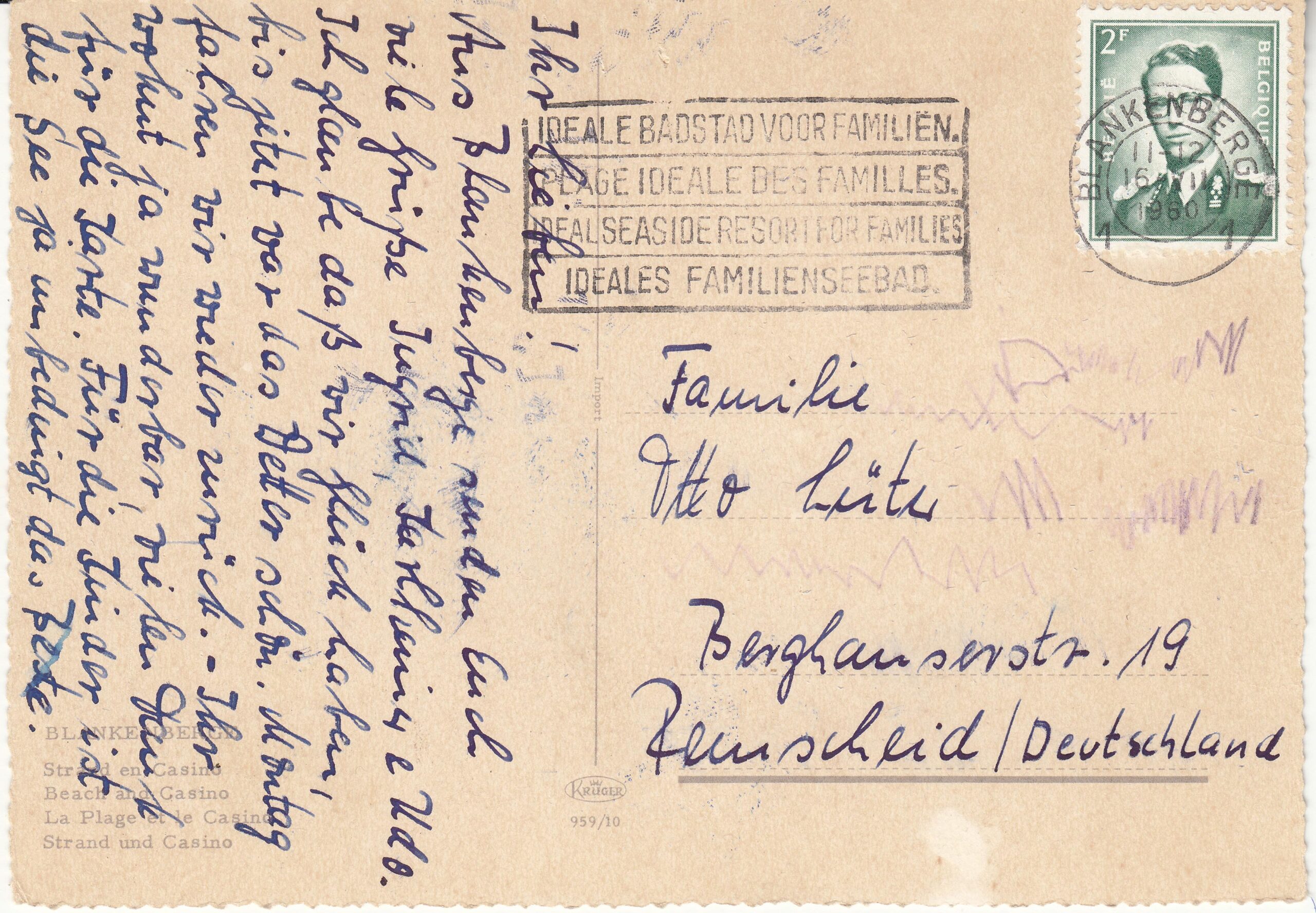 0.959- 10 Krüger Postcard Belgium Blankenberge_0001