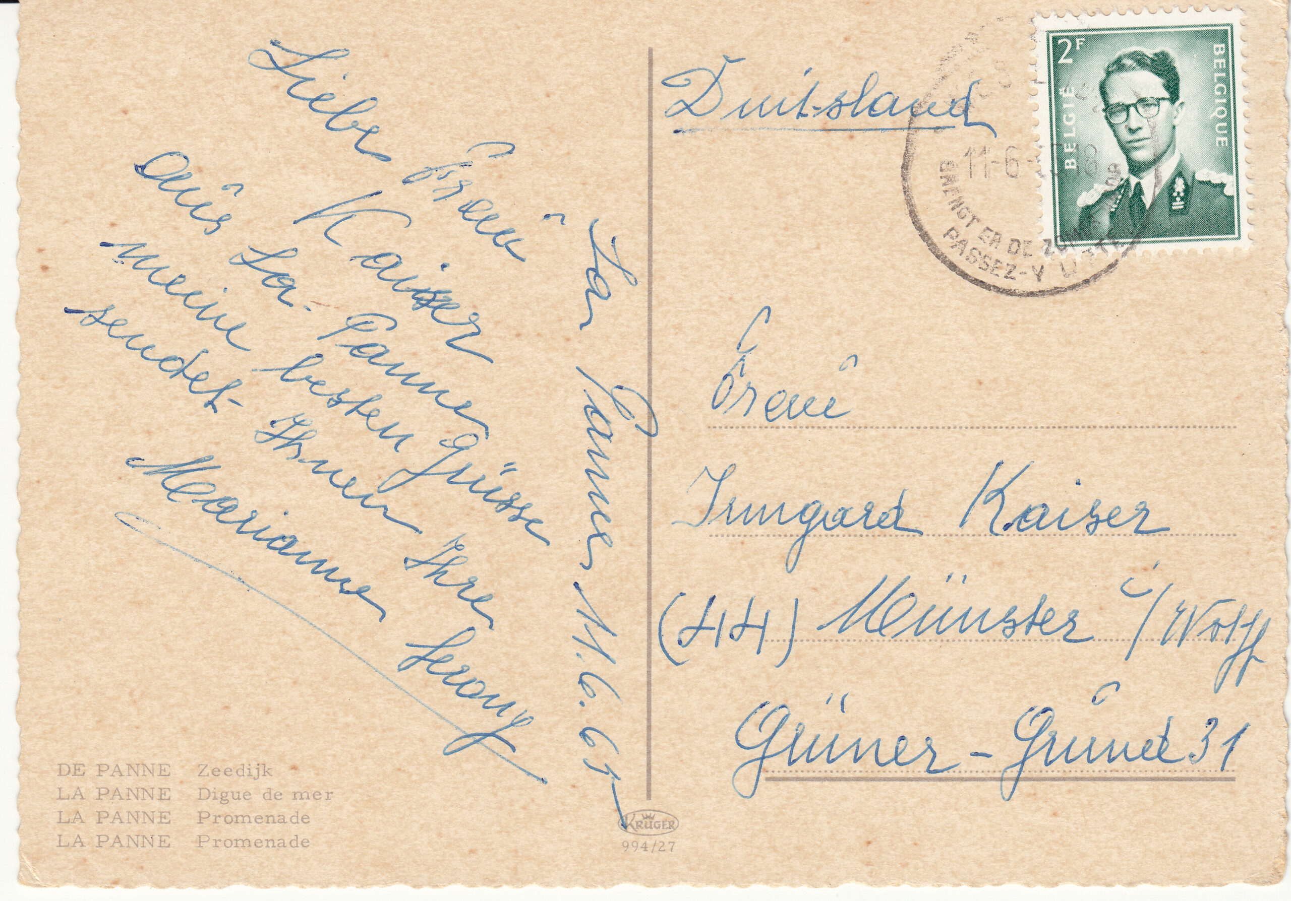 0.994- 27 Krüger Postcard Belgium La Panne_0001
