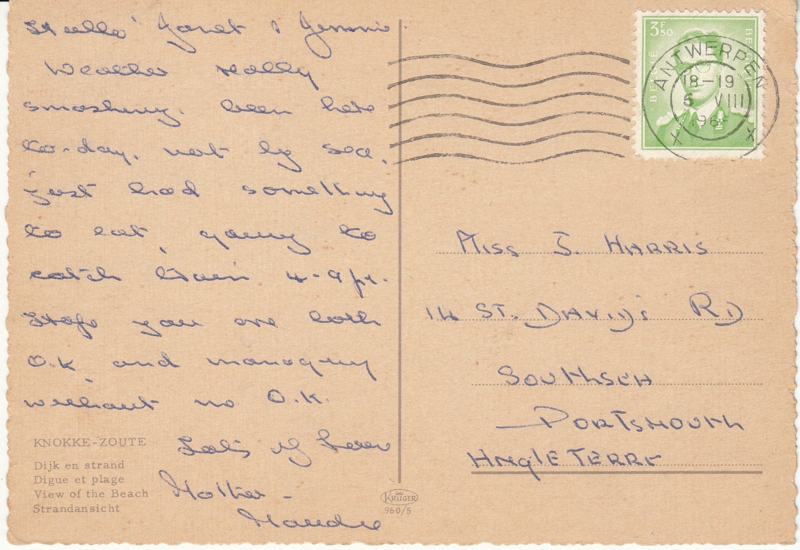 0.960- 5 Krüger Postcard Belgium Knokke_0001