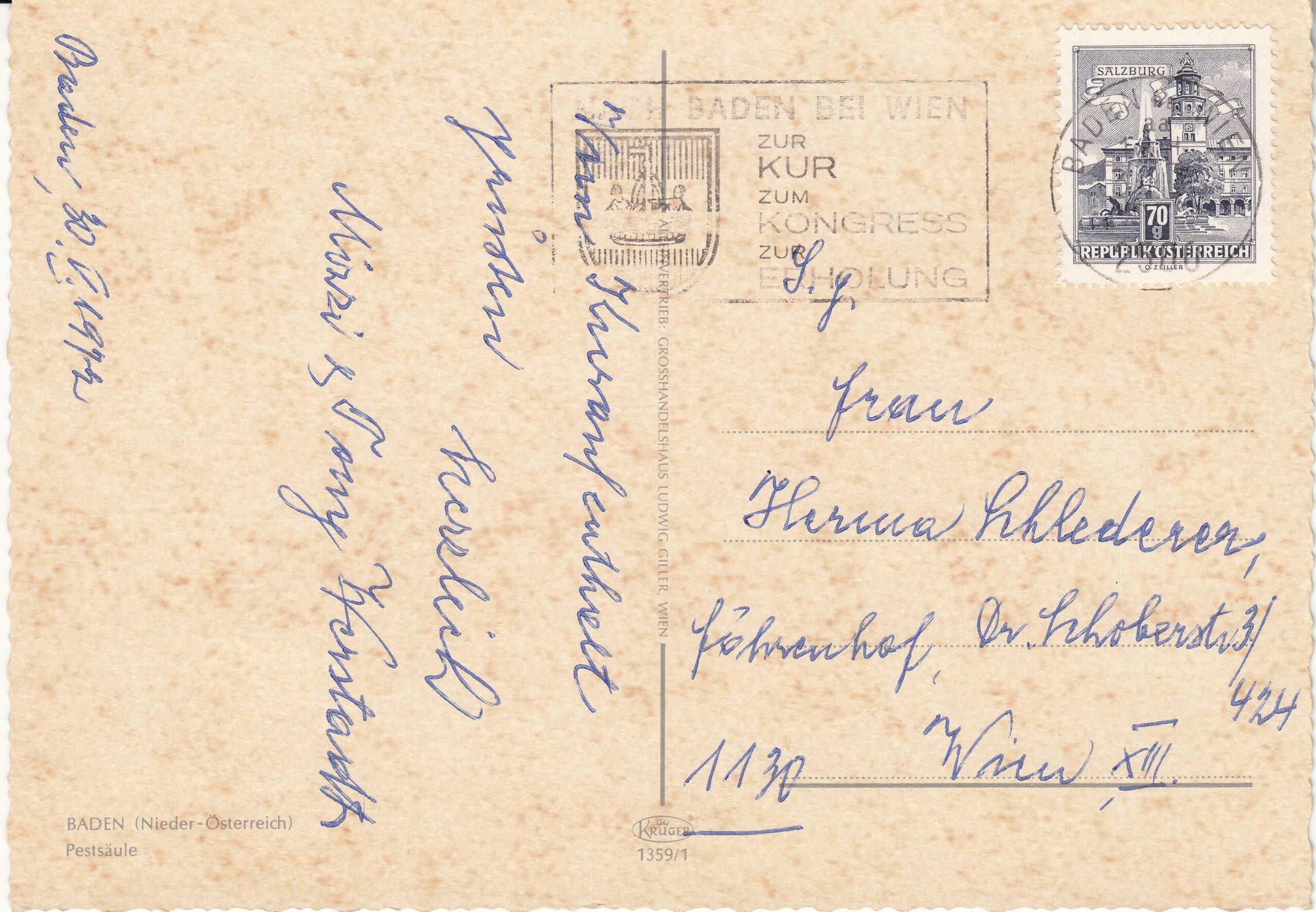 1.359- 1 Krüger Postcard Austria Baden_0001