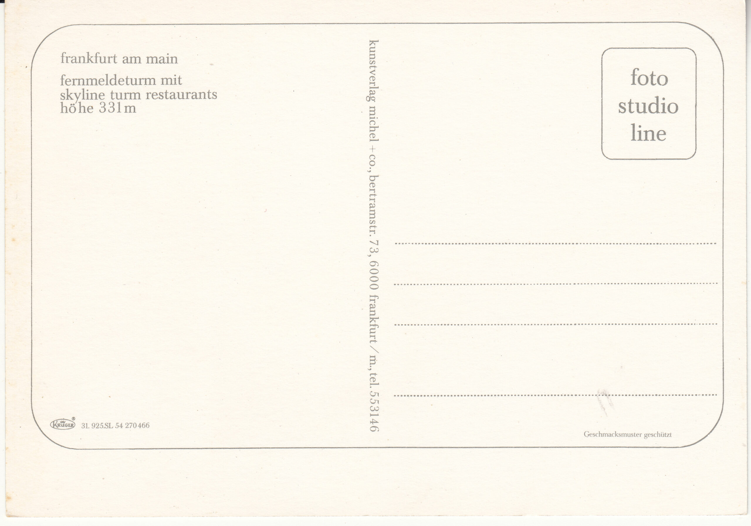0.925-SL54.31 Krüger Postcard Germany Frankfurt_0001