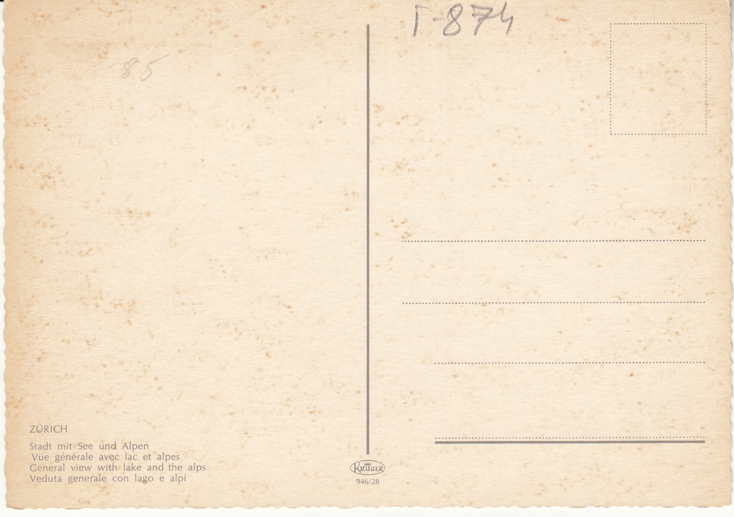 0.946- 28 Krüger Postcard Switzerland Zürich_0001
