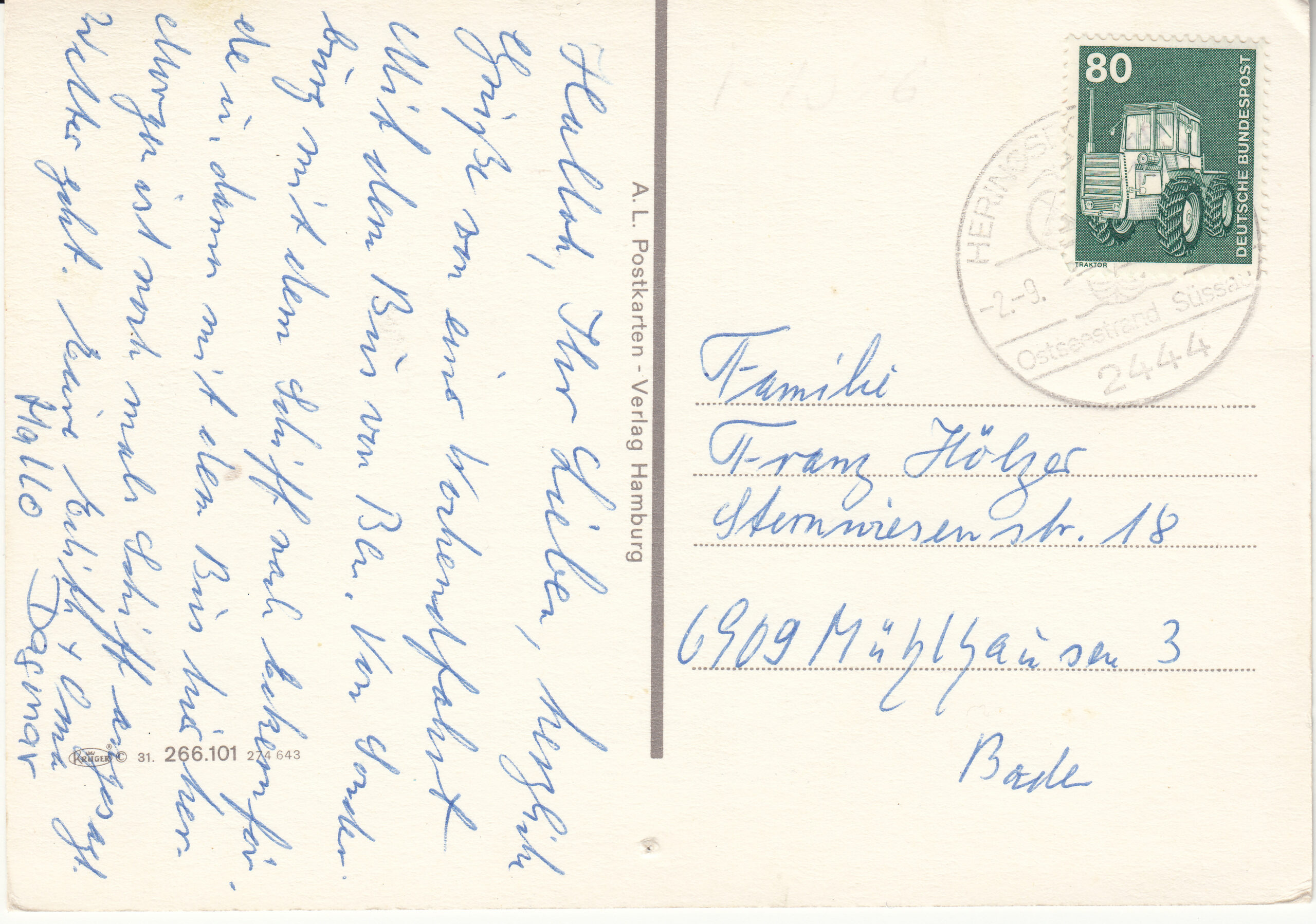 1.266G-101.31 Krüger Postcard Germany Ostseebad Süssau_0001