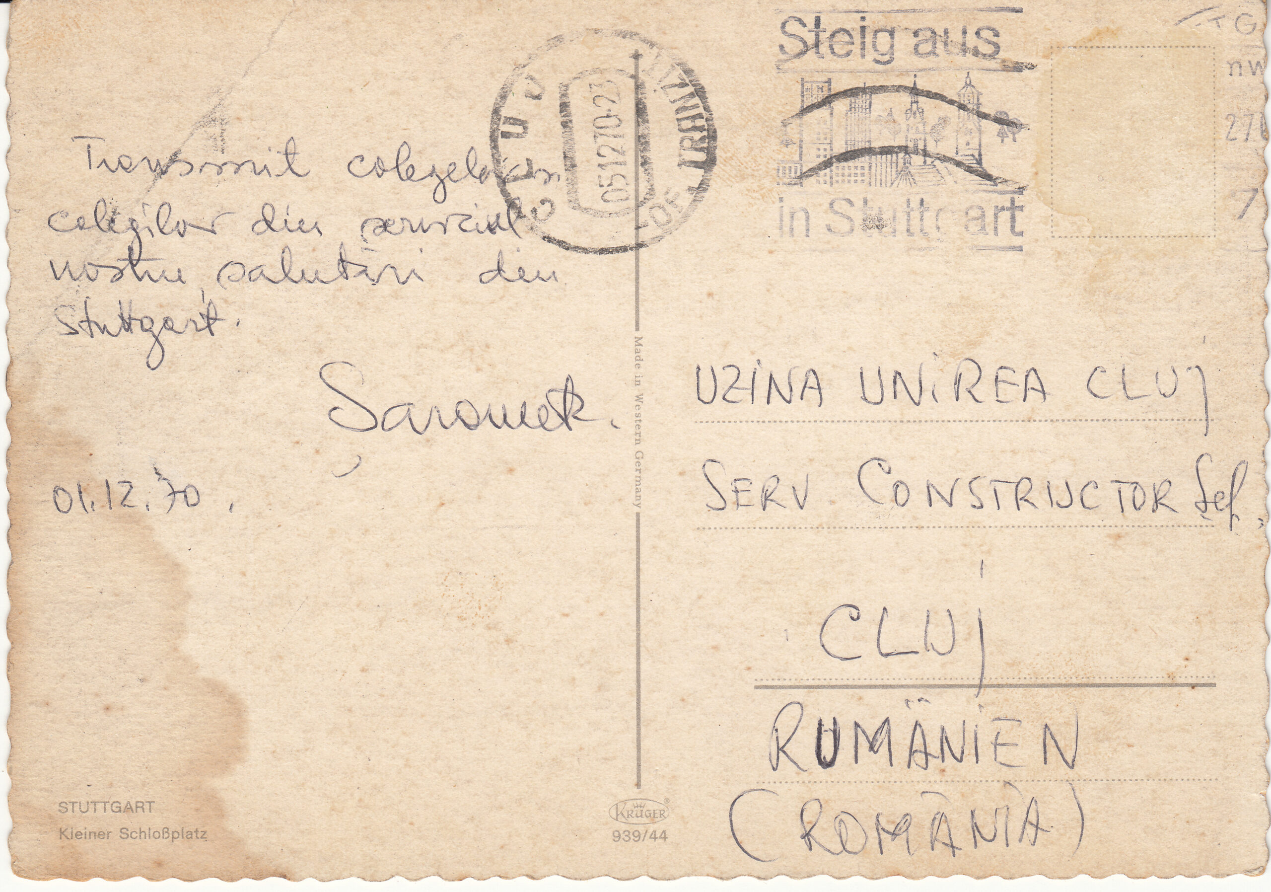 0.939- 44 Krüger Postcard Germany Stuttgart_0001