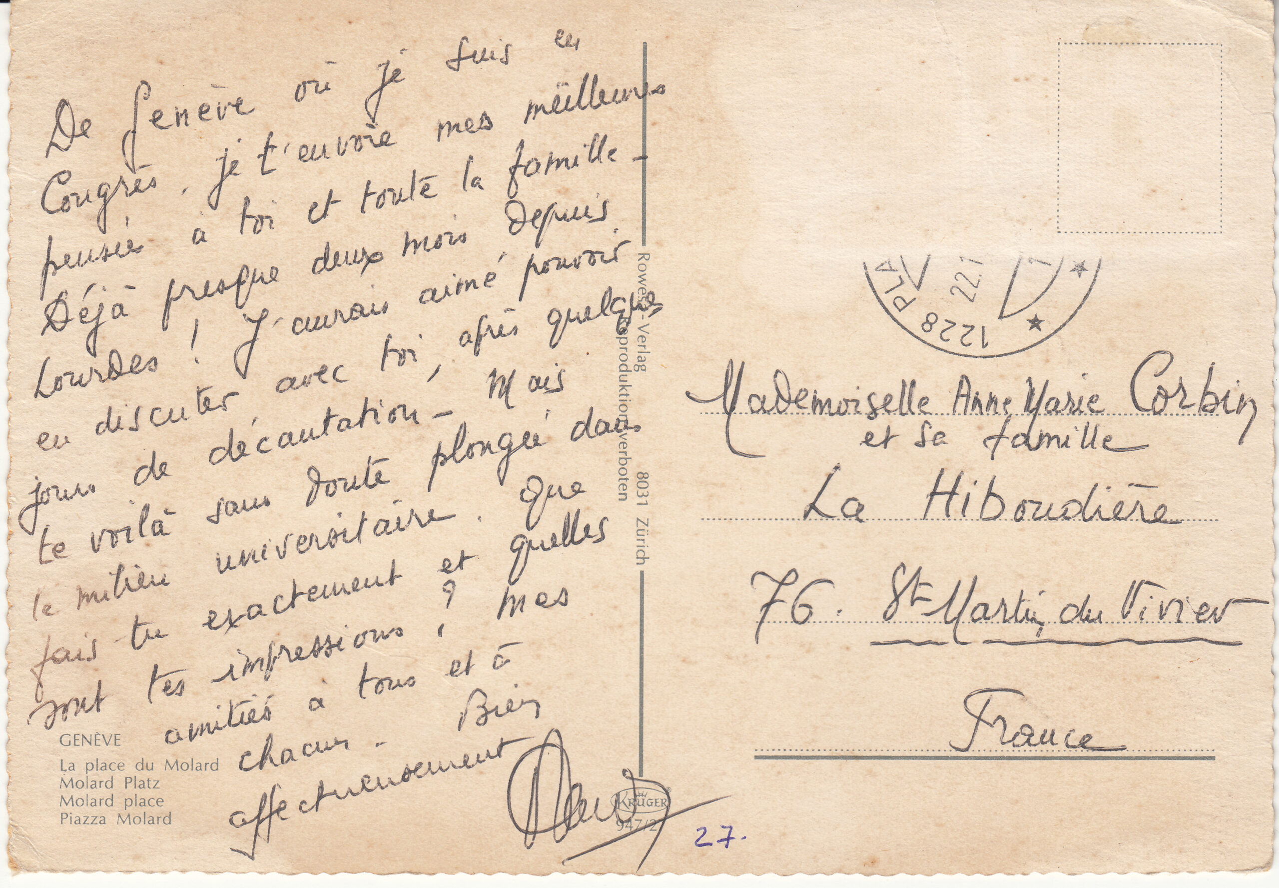 0.947- 27 Krüger Postcard Switzerland Geneva_0001