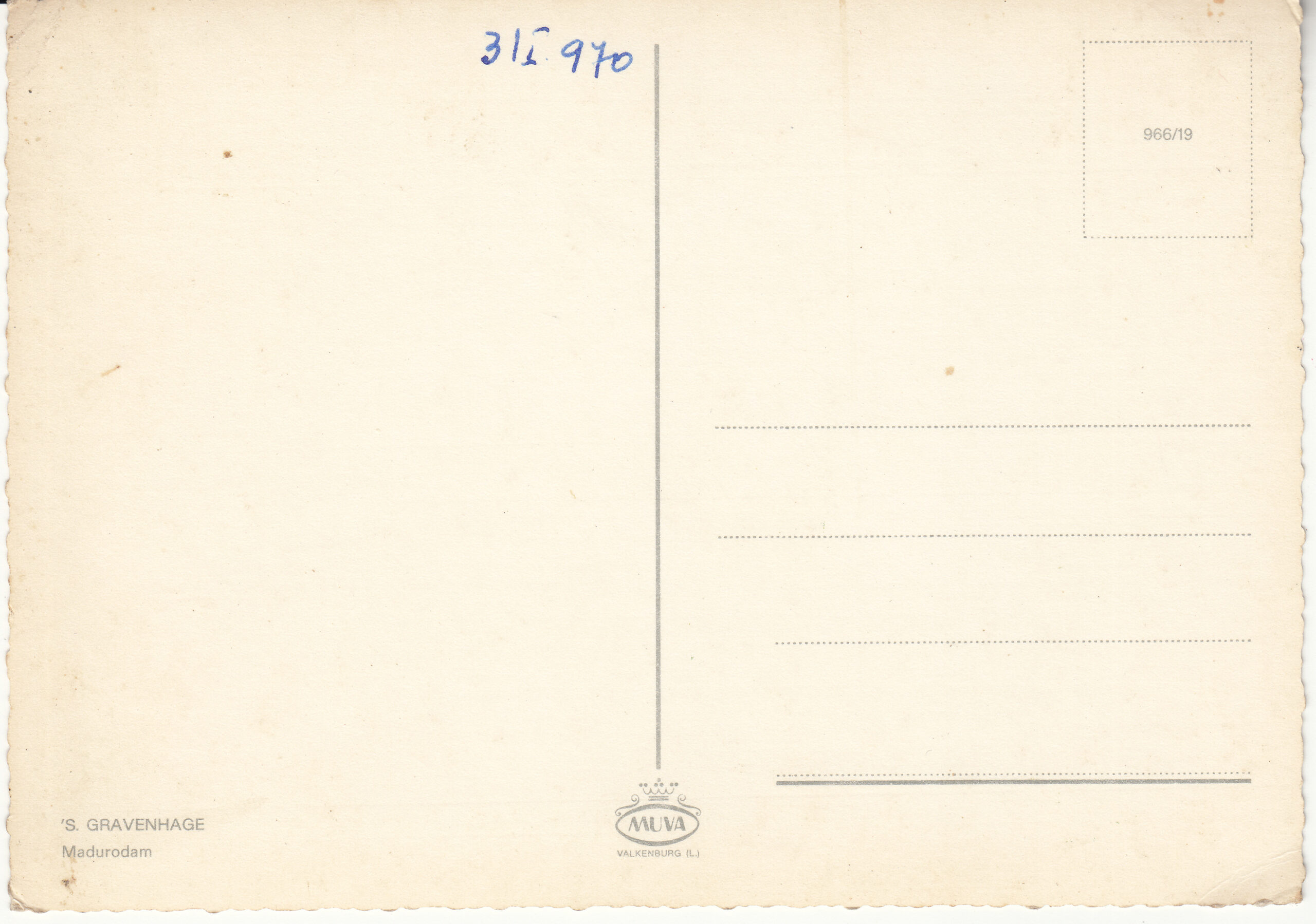 0.966- 19 MUVA Postcard Holland S. Gravenhage_0001