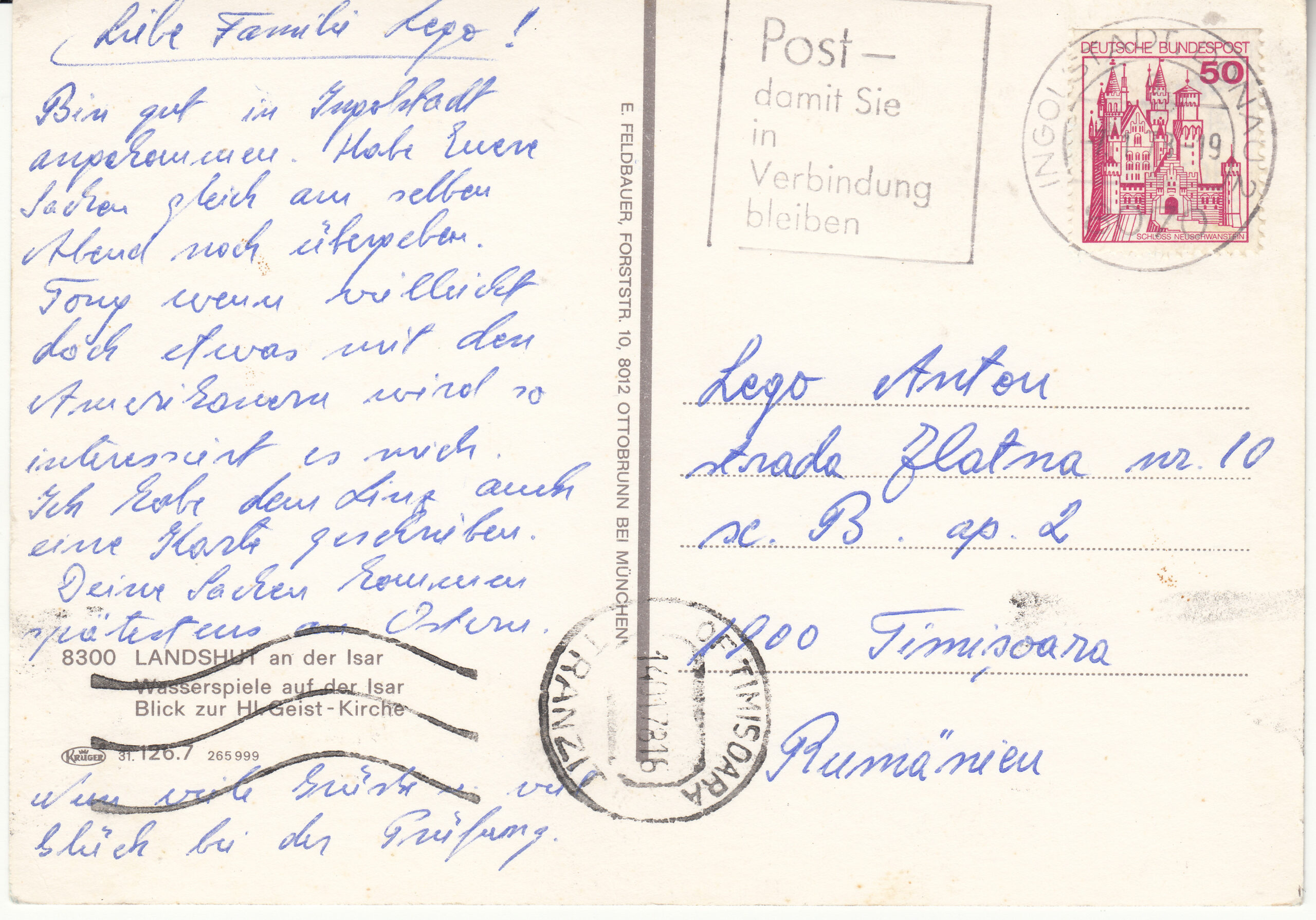 1.126- 7.31 Krüger Postcard Germany Landshut_0001