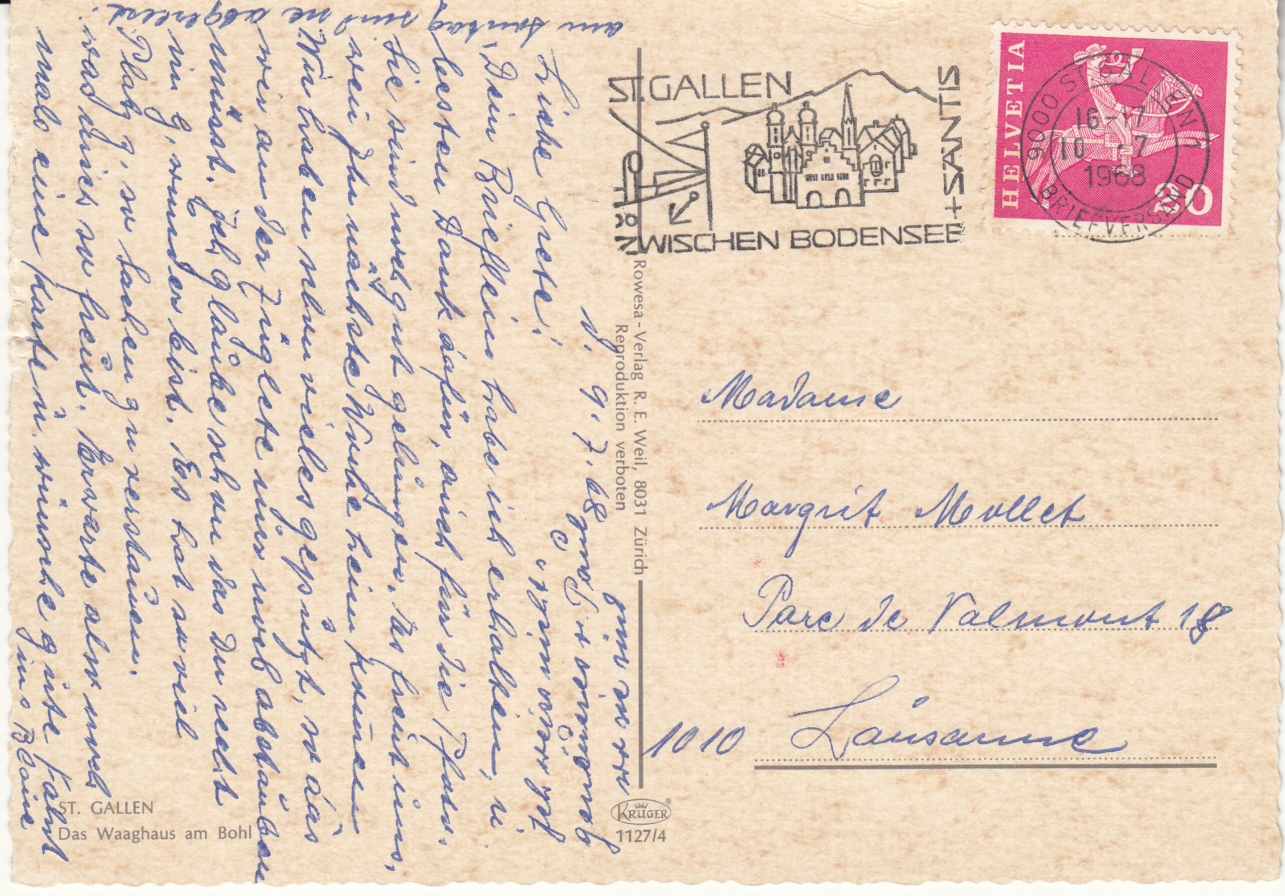 1.127S- 4 Krüger Postcard Switzerland St. Gallen_0001
