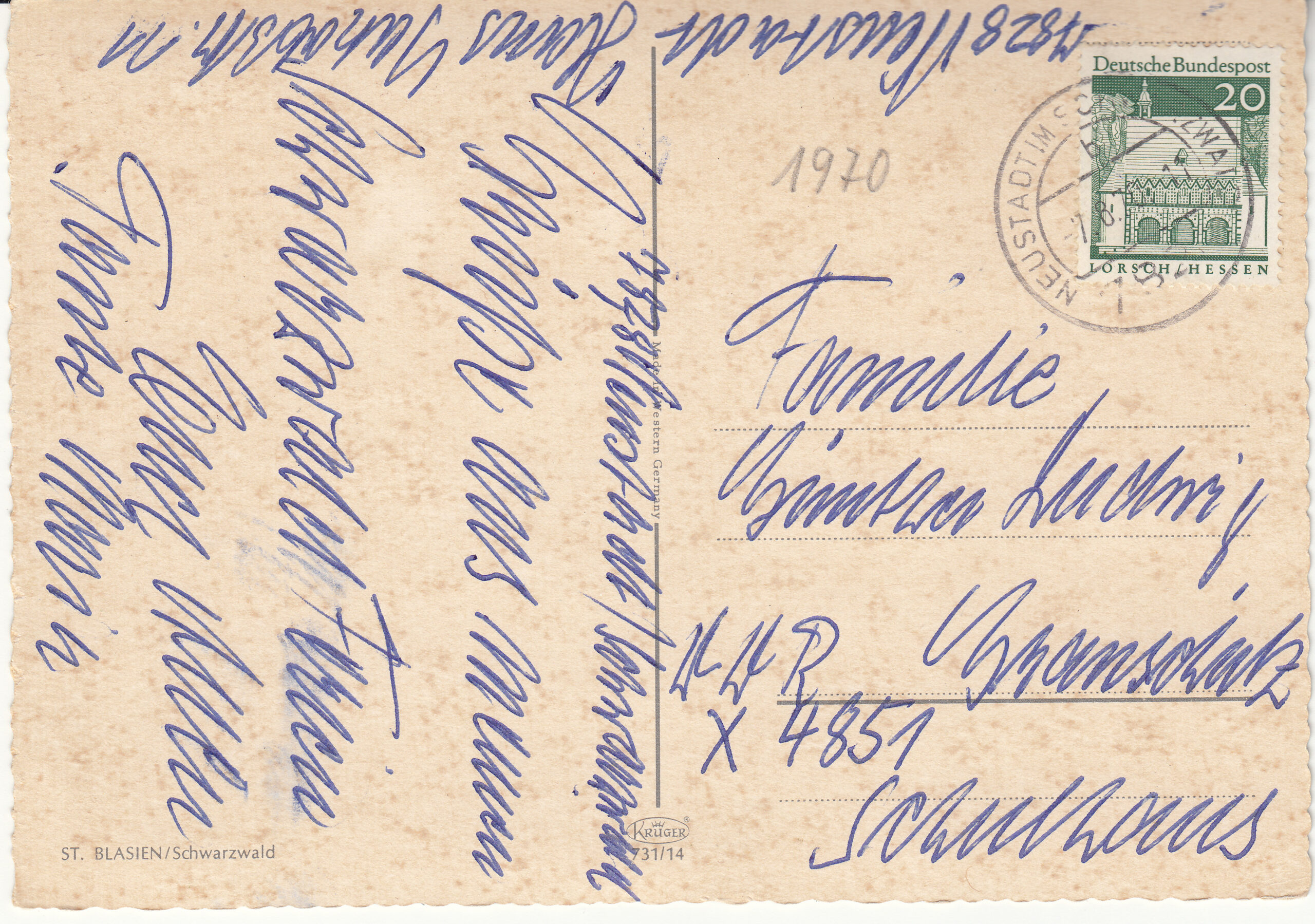 0.731- 14 Krüger Postcard Germany Schwarzwald St. Blasien_0001