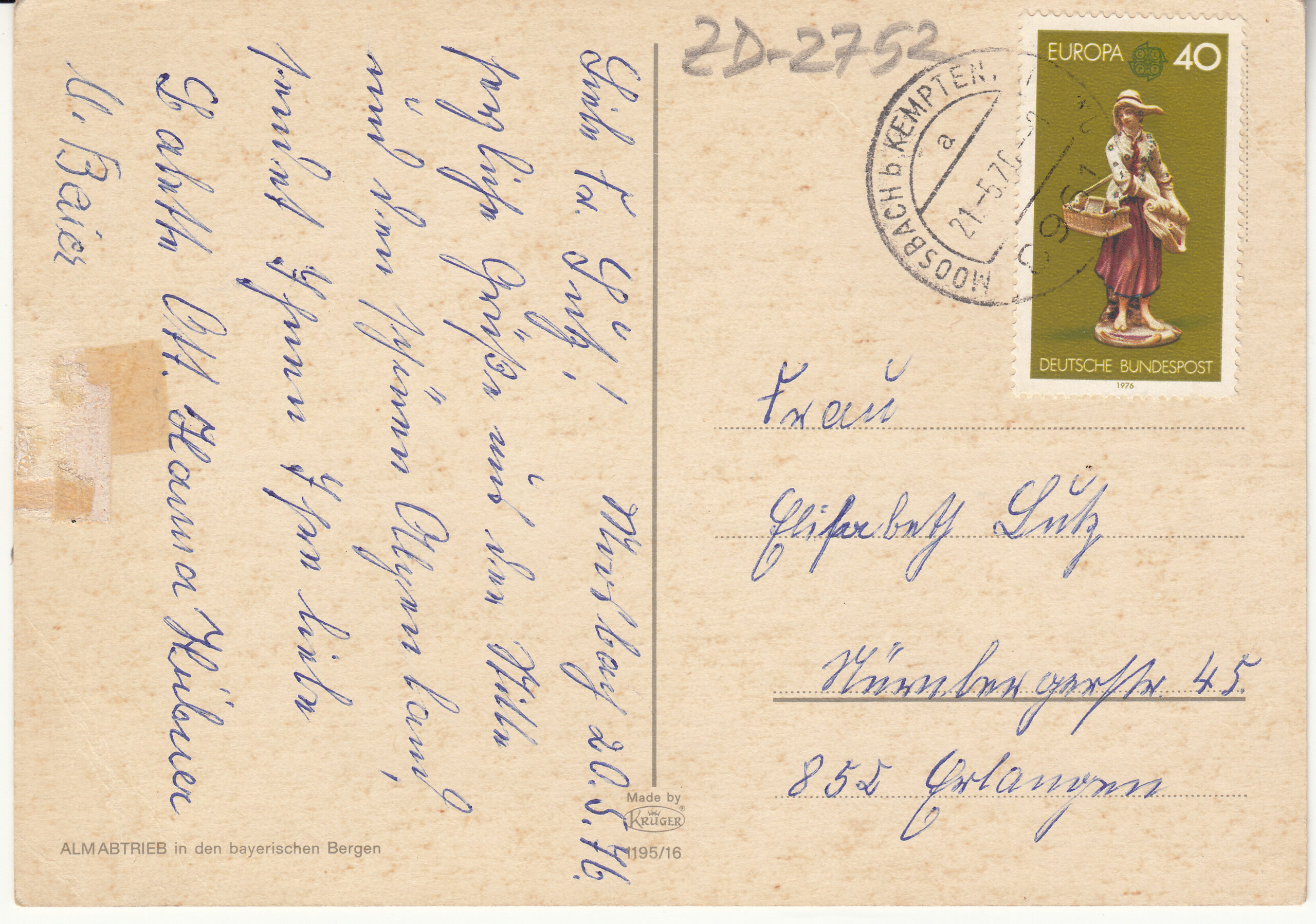 1.195- 16 Krüger Postcard Germany Almabtrieb_0001