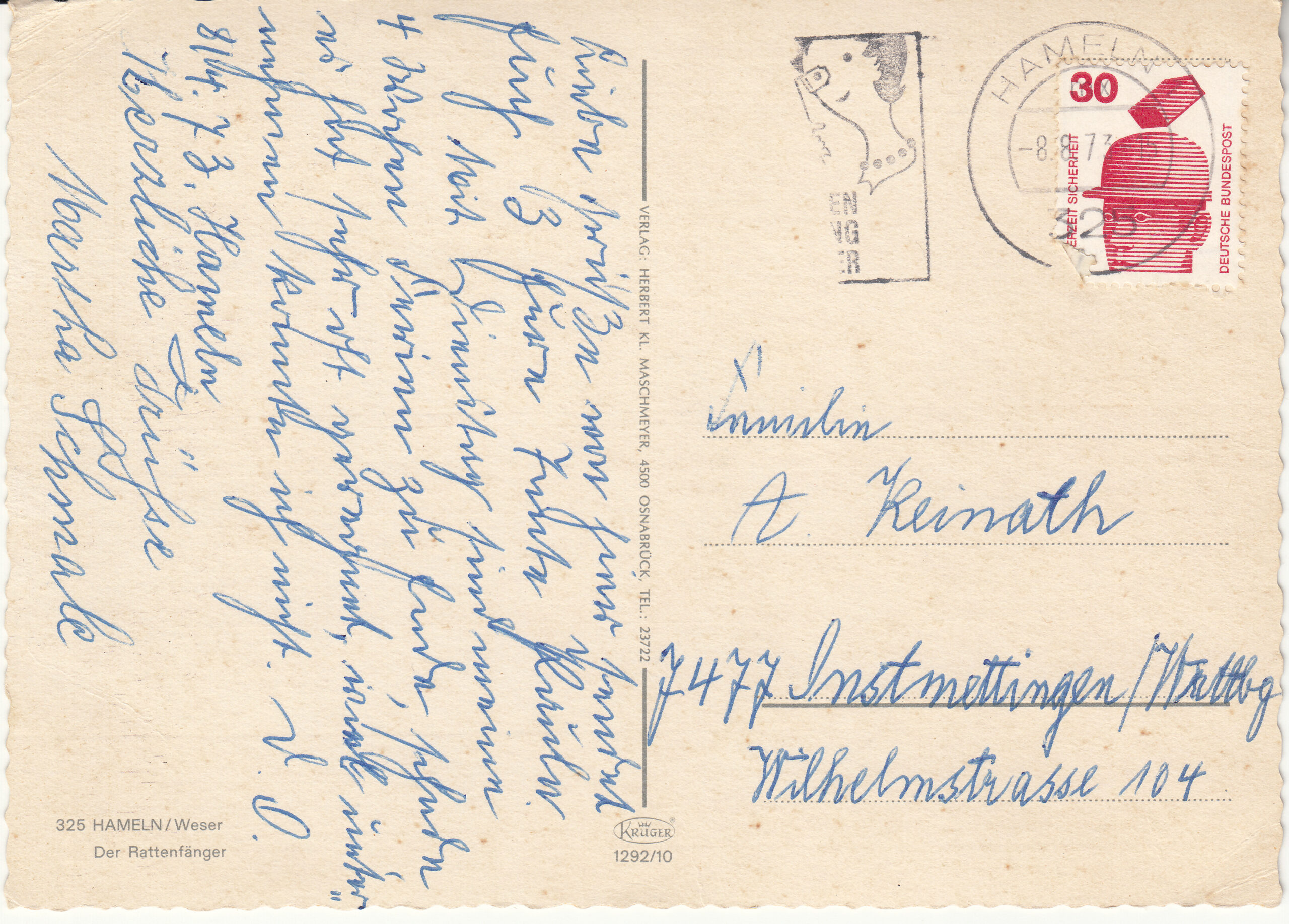 1.292- 10 Krüger Postcard Germany Hameln-Weser_0001