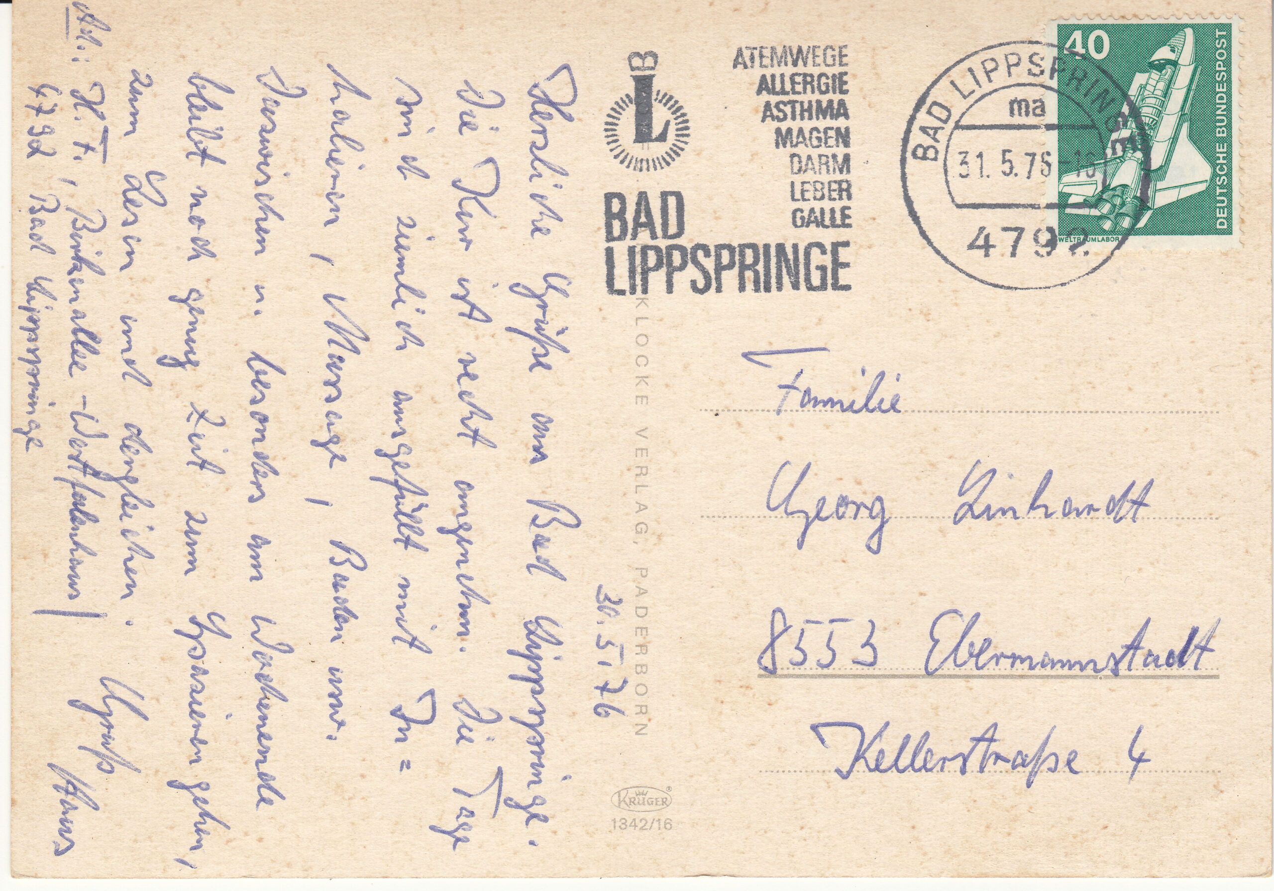 1.342- 16 Krüger Postcard Germany Bad Lippspringe_0001