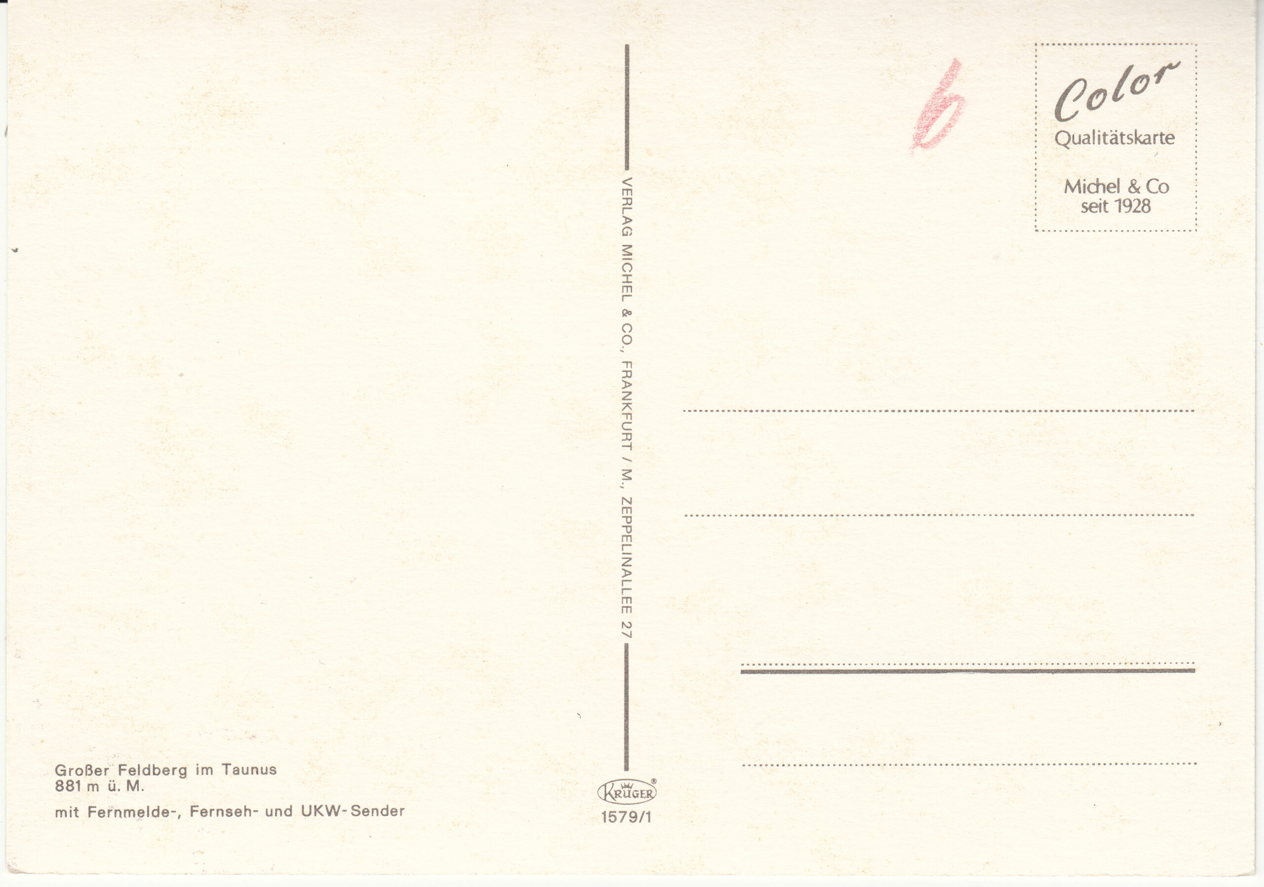 1.579- 1 Krüger Postcard Germany Großer Feledberg im Taunus_0001