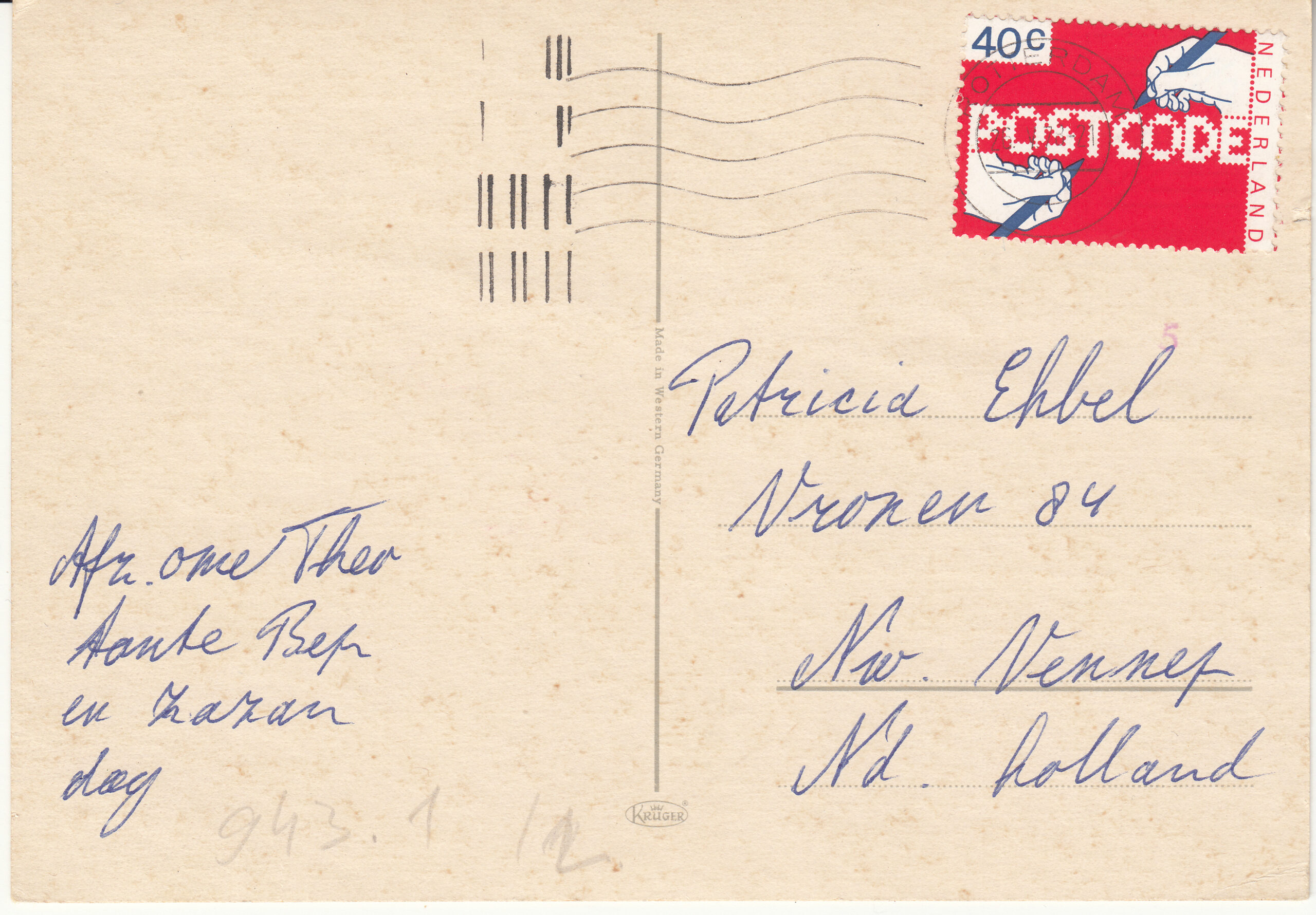 0.943- 1 2 Krüger Postcard Netherlands-Holland _0001