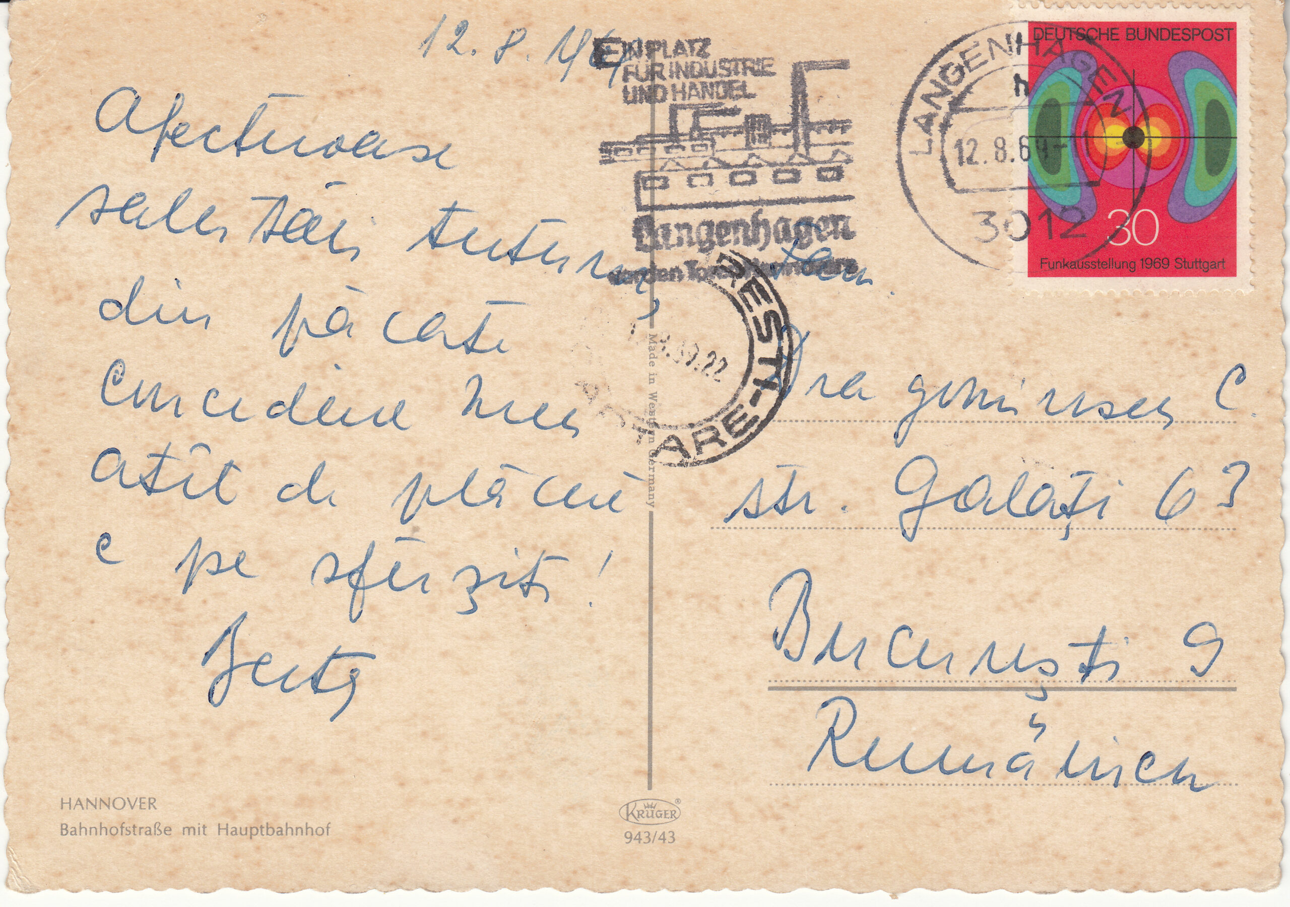 0.943G- 43 Krüger Postcard Germany Hannover_0001