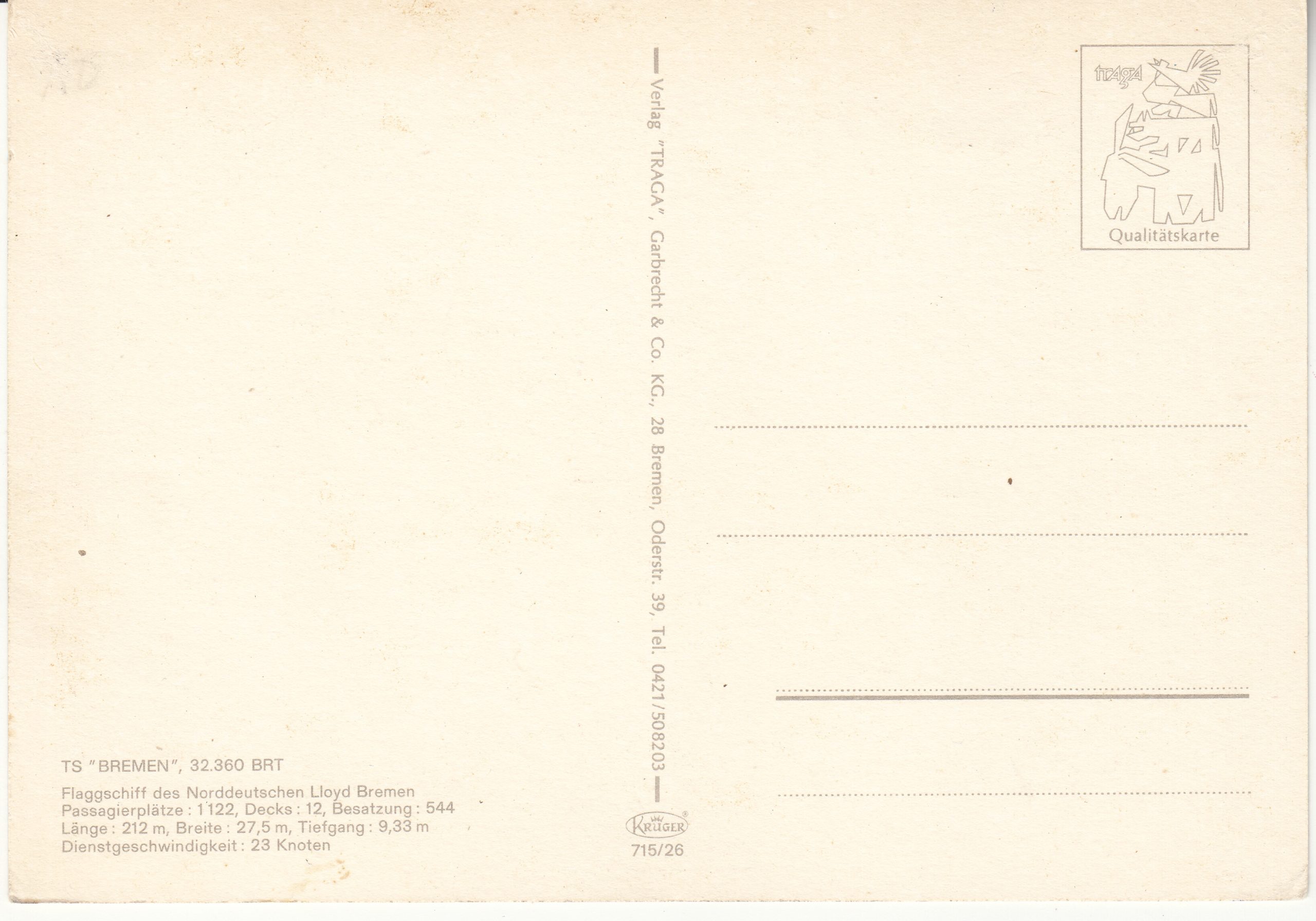 0.715- 26 Krüger Postcard Germany Bremerhaven_0001