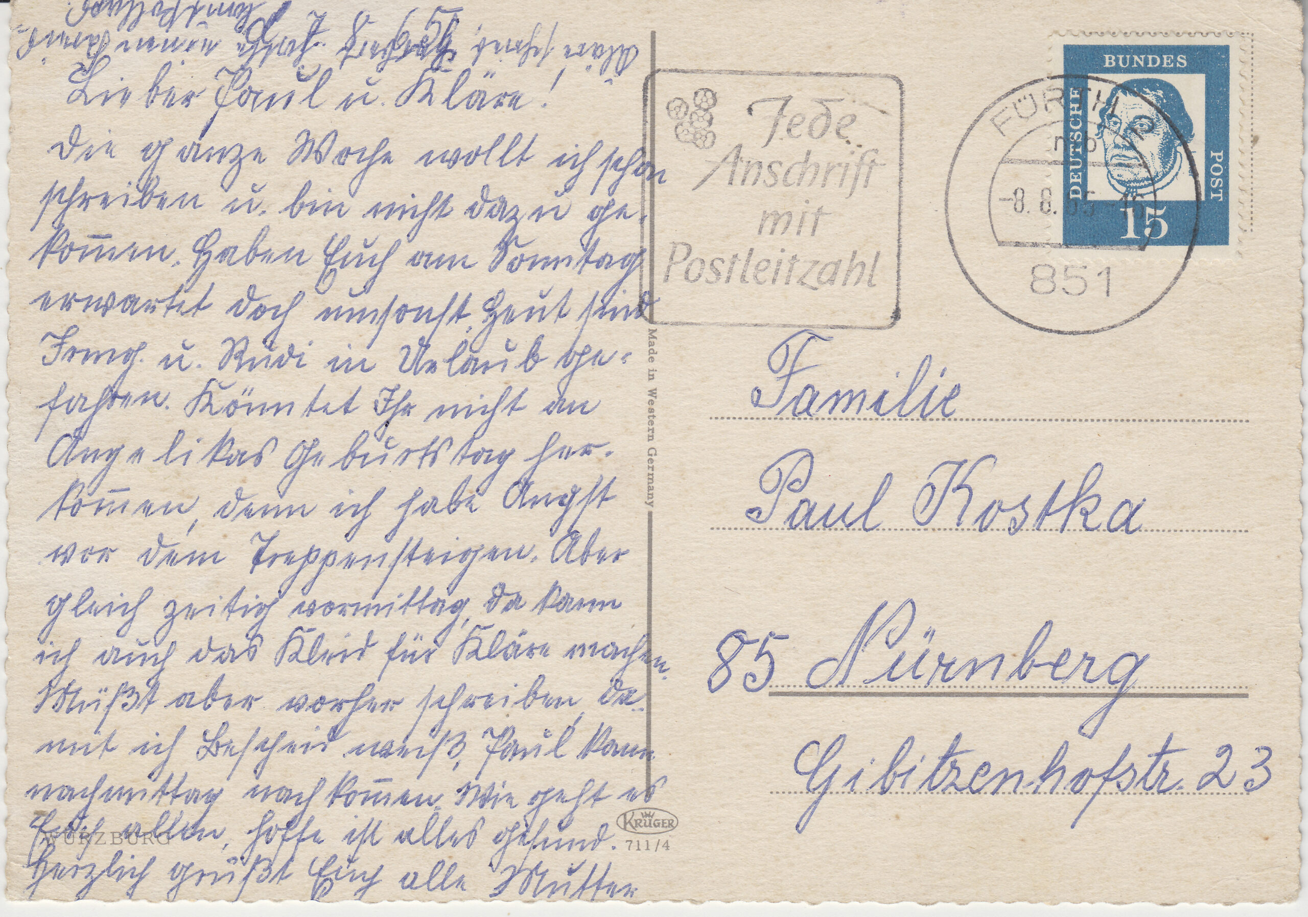 0.711- 4 Krüger Postcard Germany Wurzburg_0001