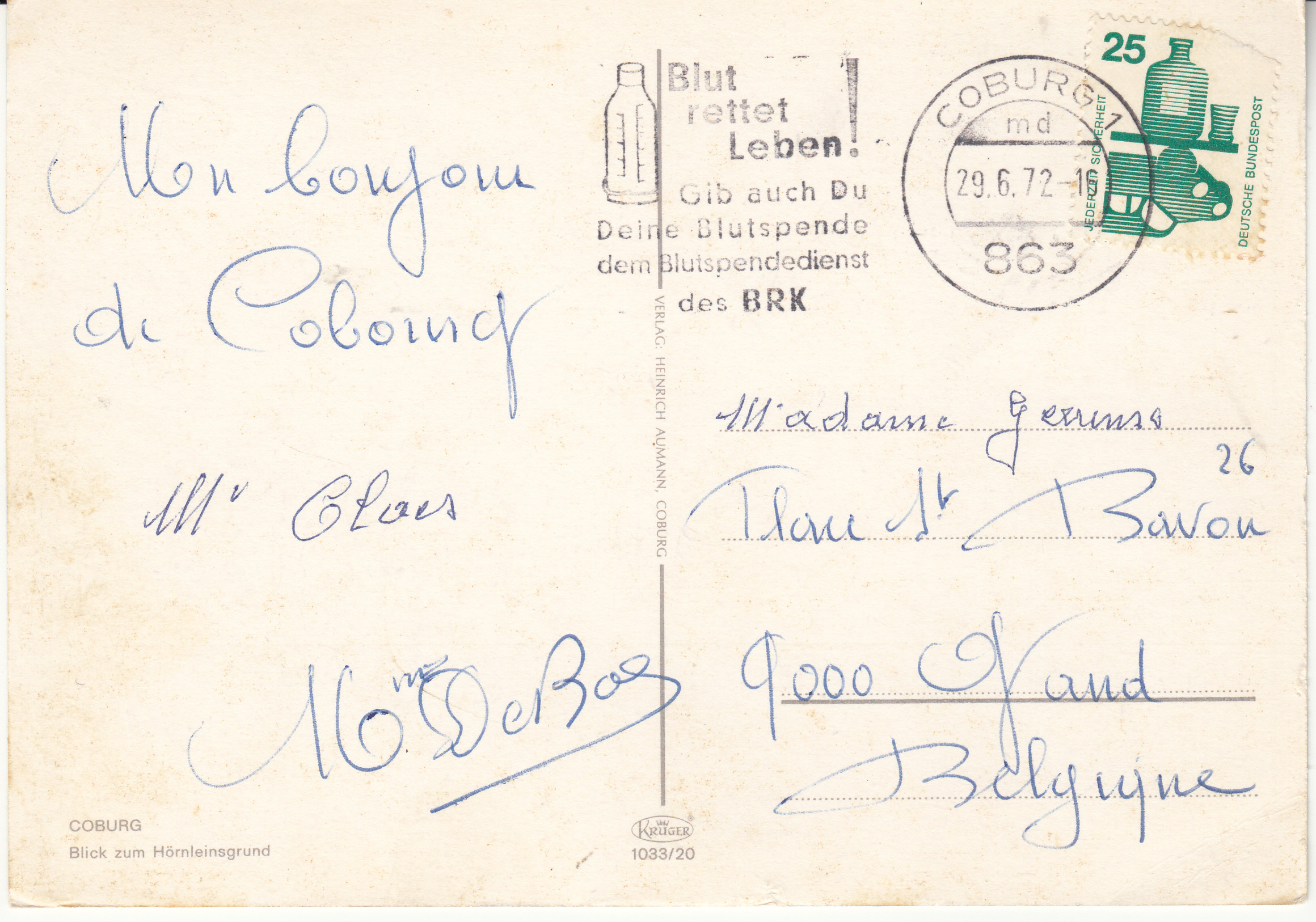 1.033- 20 Krüger Postcard Germany Coburg_0001