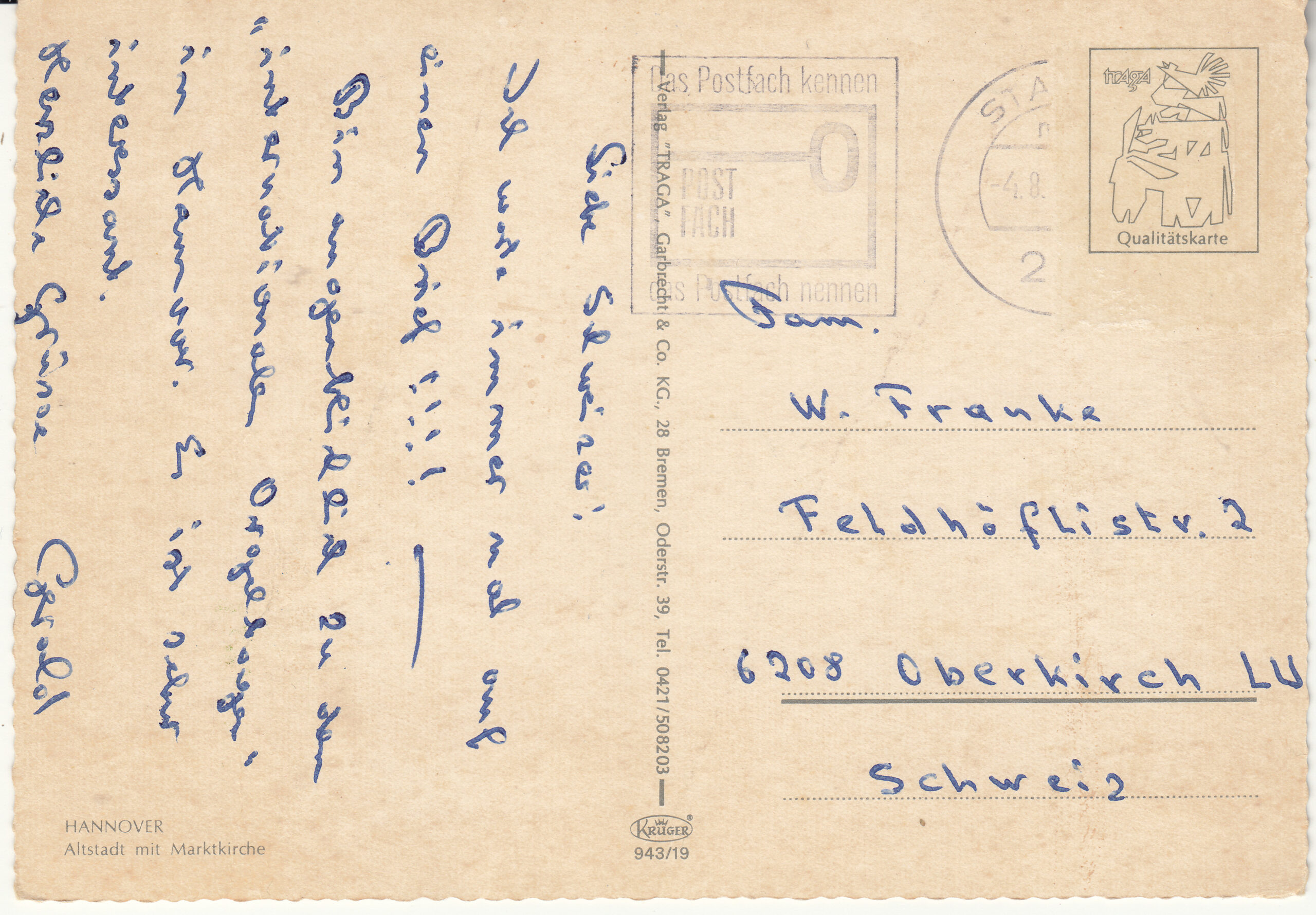0.943G- 19 Krüger Postcard Germany Hannover_0001