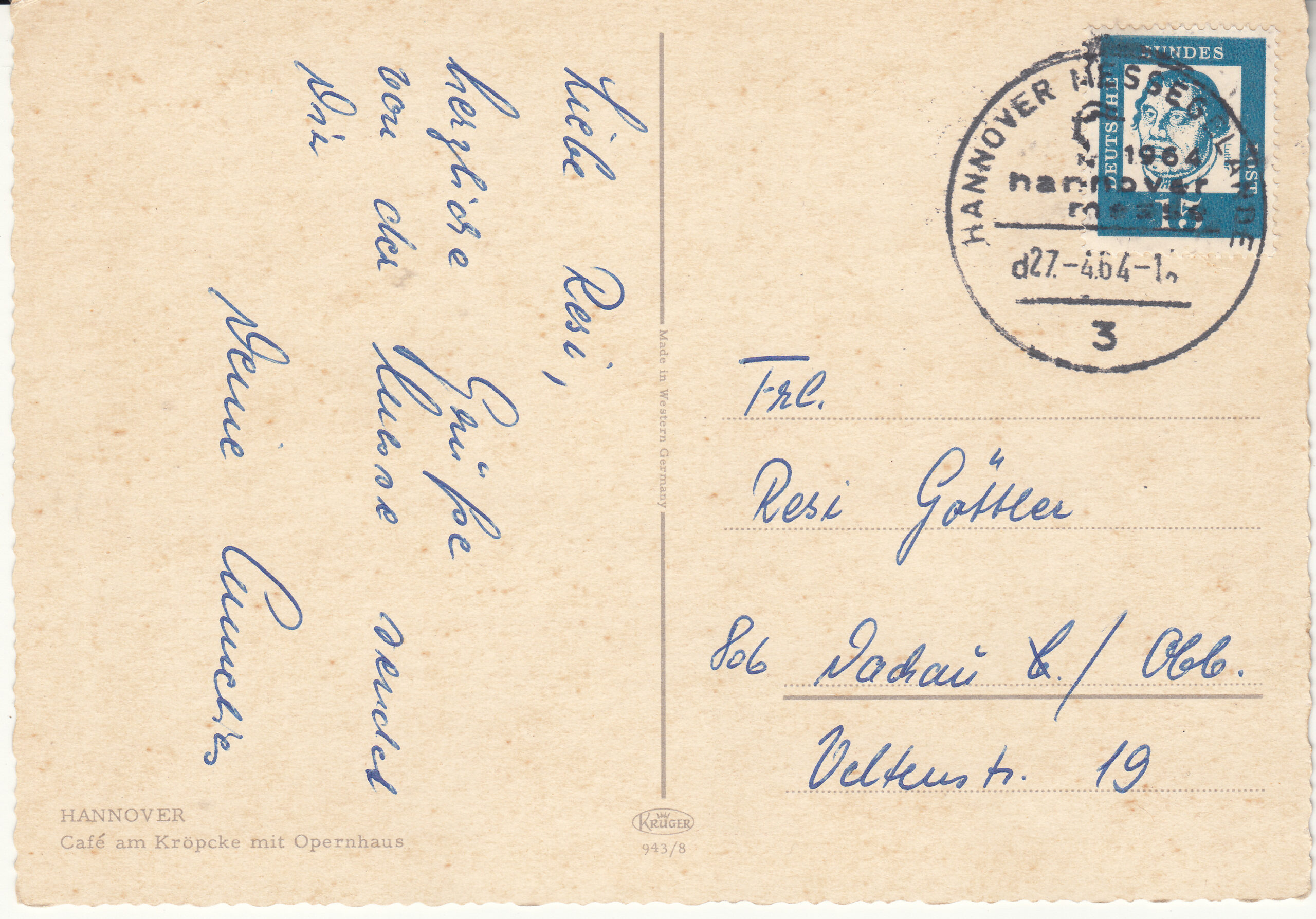 0.943G- 8 Krüger Postcard Germany Hannover_0001