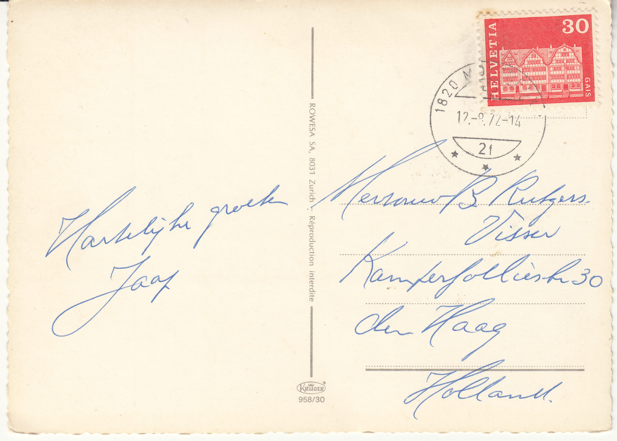0.958- 30 Kruger Postcard Switzerland Montreux_0001