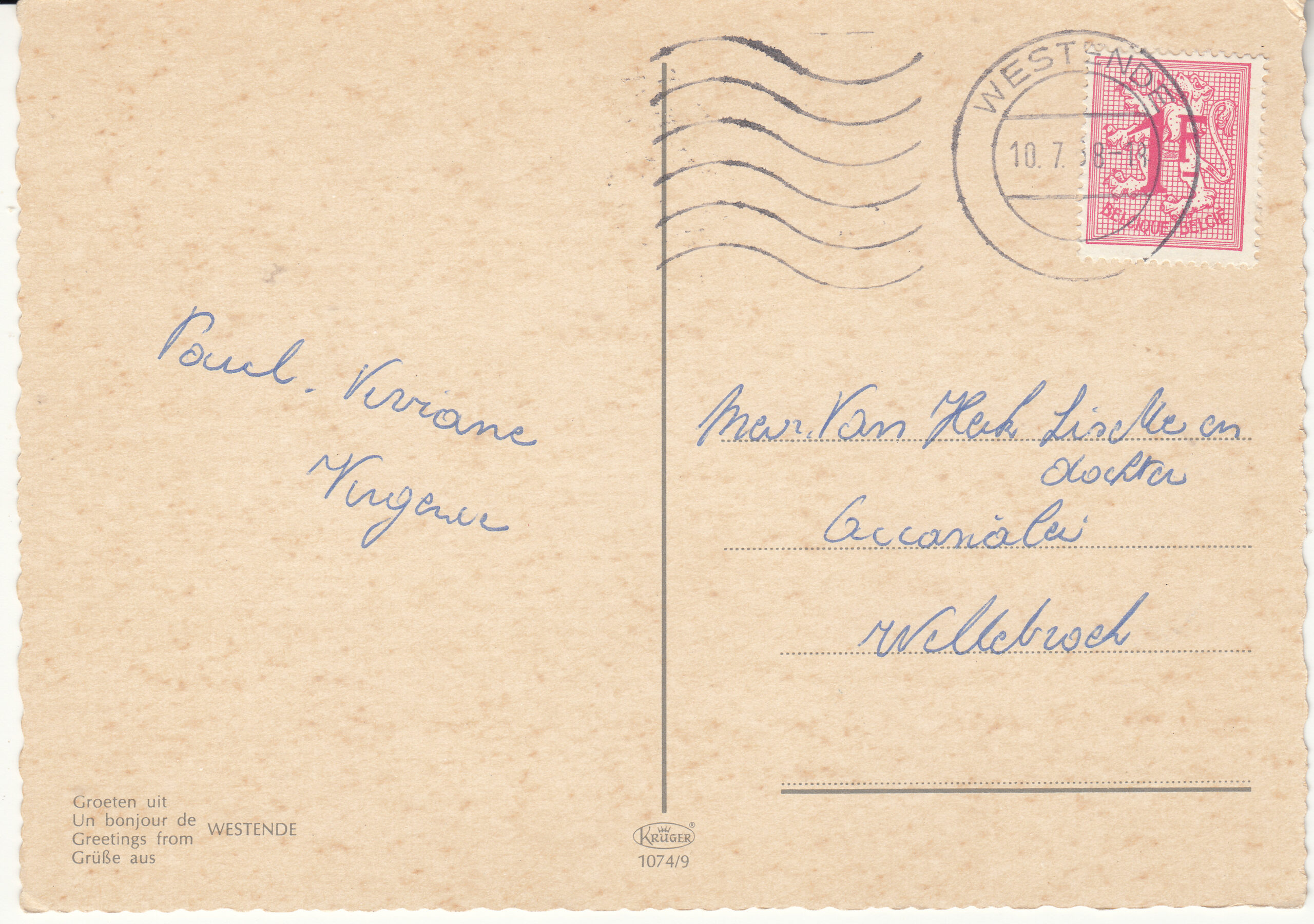 1.074- 9 Krüger Postcard Belgium Westende_0001